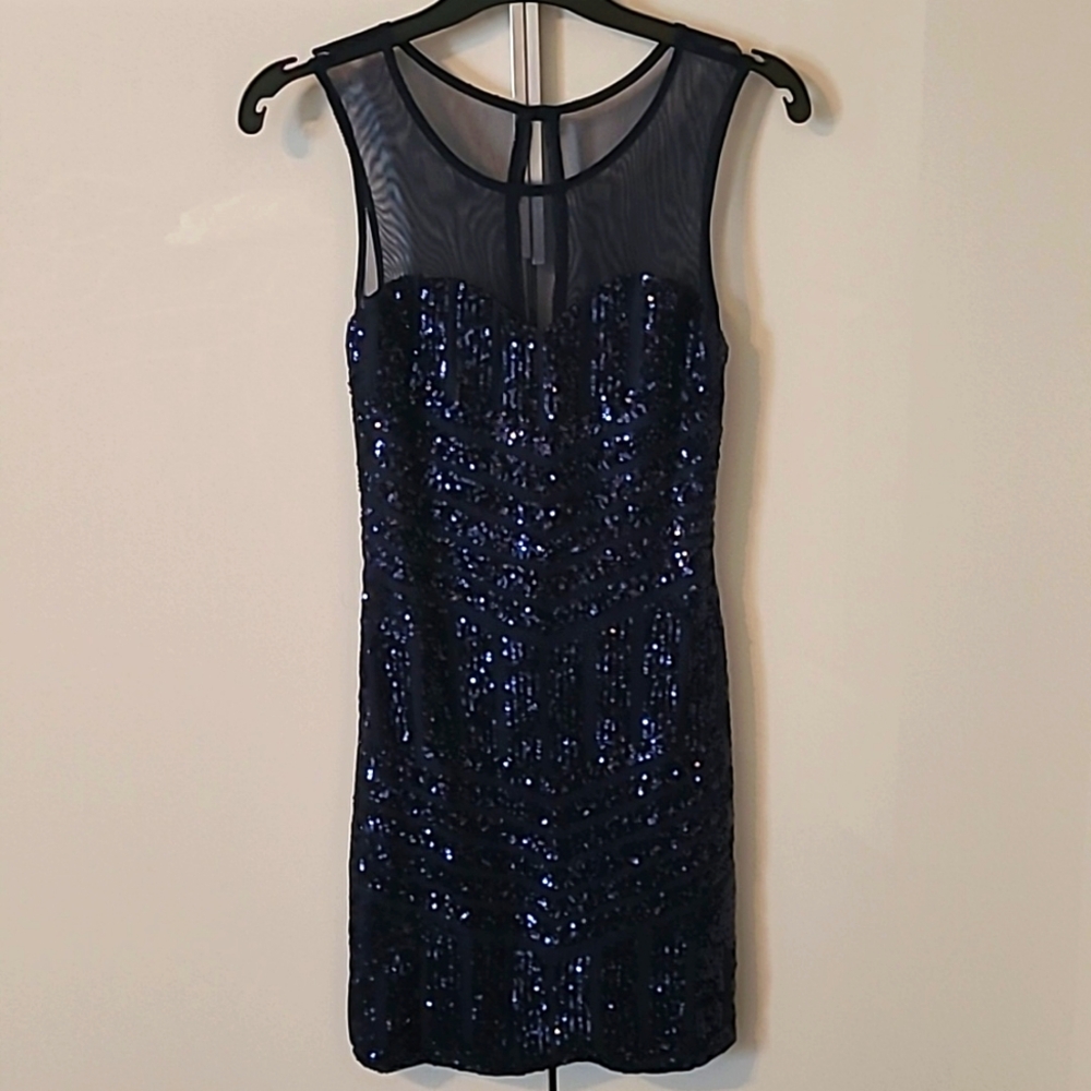 Blue Sequin Mini Party Dress